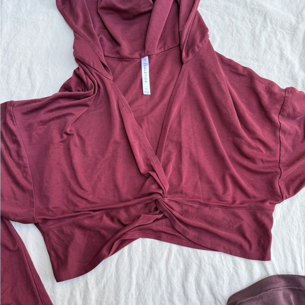 Fabletics Burgundy Hooded Wrap Top